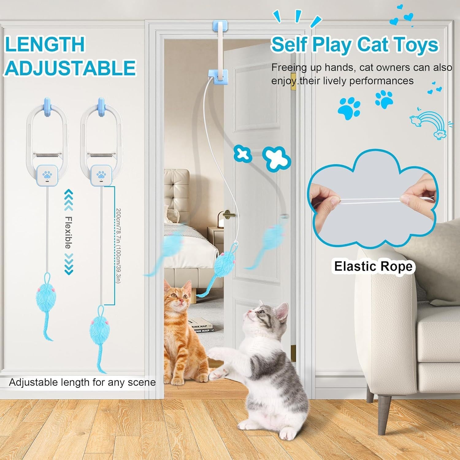 Remote Control Door Cat Toy – 3 Mice & Elastic Rope Included